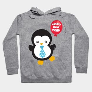 New Year Penguin, Happy New Year, Balloon, Tie Hoodie